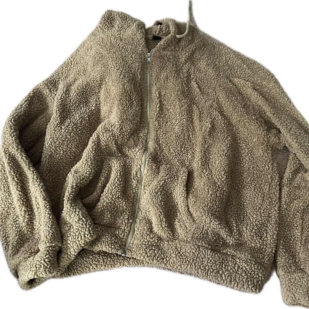 shein soft zip up furry beige medium